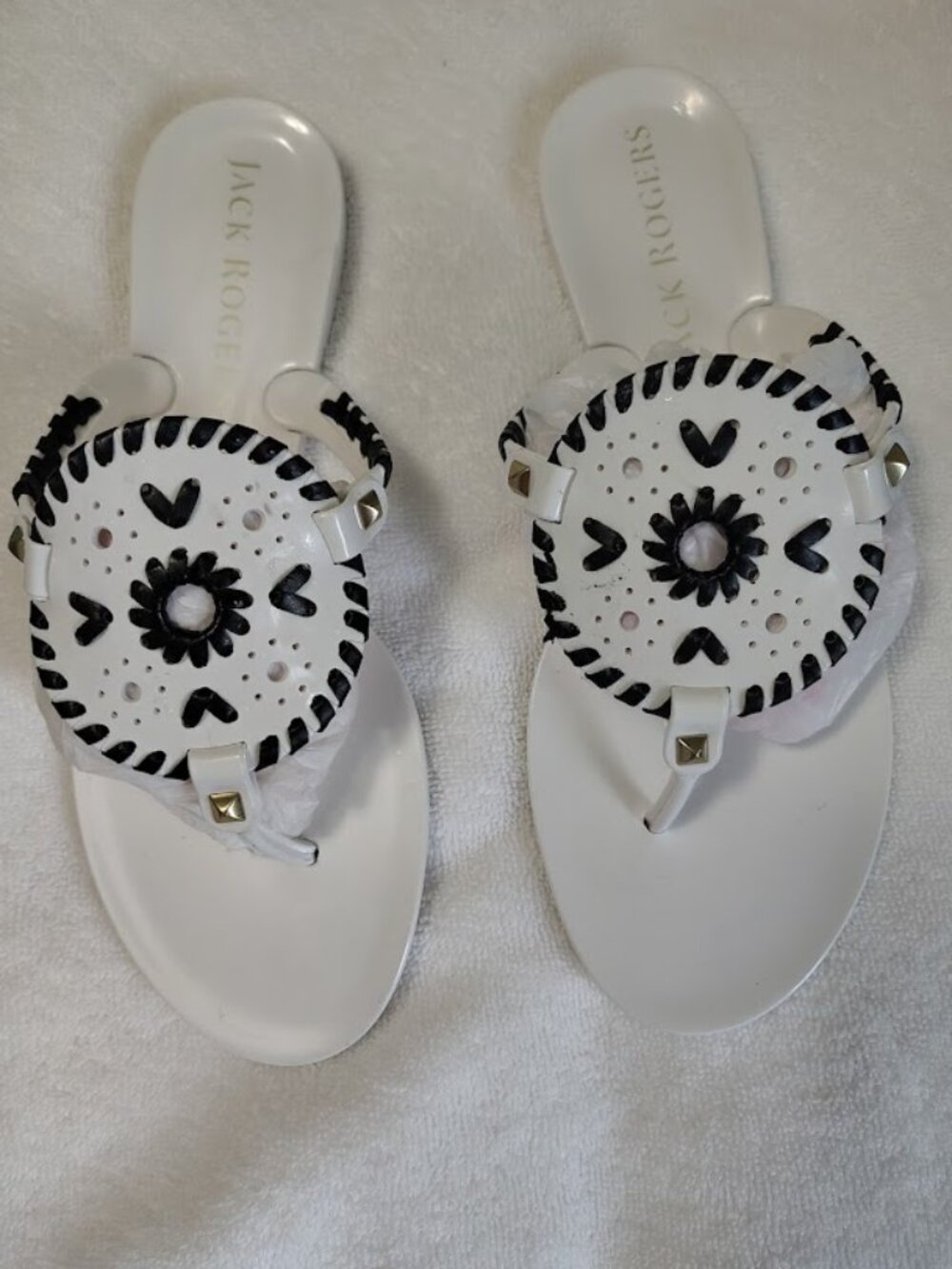 Jack Rogers Georgica Jelly Sandals White Black Trim Thong Size 8